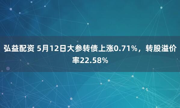 弘益配资 5月12日大参转债上涨0.71%，转股溢价率22.58%